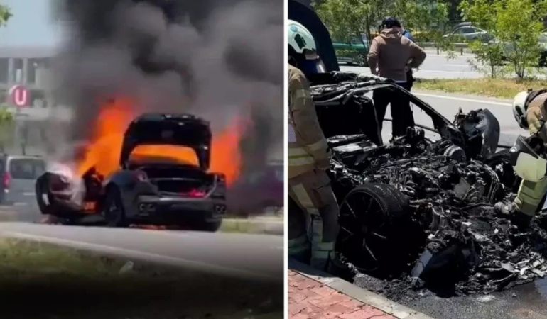 20 MİLYONLUK FERRARİ ALEV TOPUNA DÖNDÜ! SÜRÜCÜ ADALI’NIN OĞLU