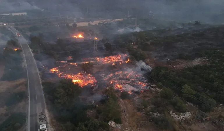 İzmir Çeşme’deki Orman Yangınına Müdahale Sürüyor